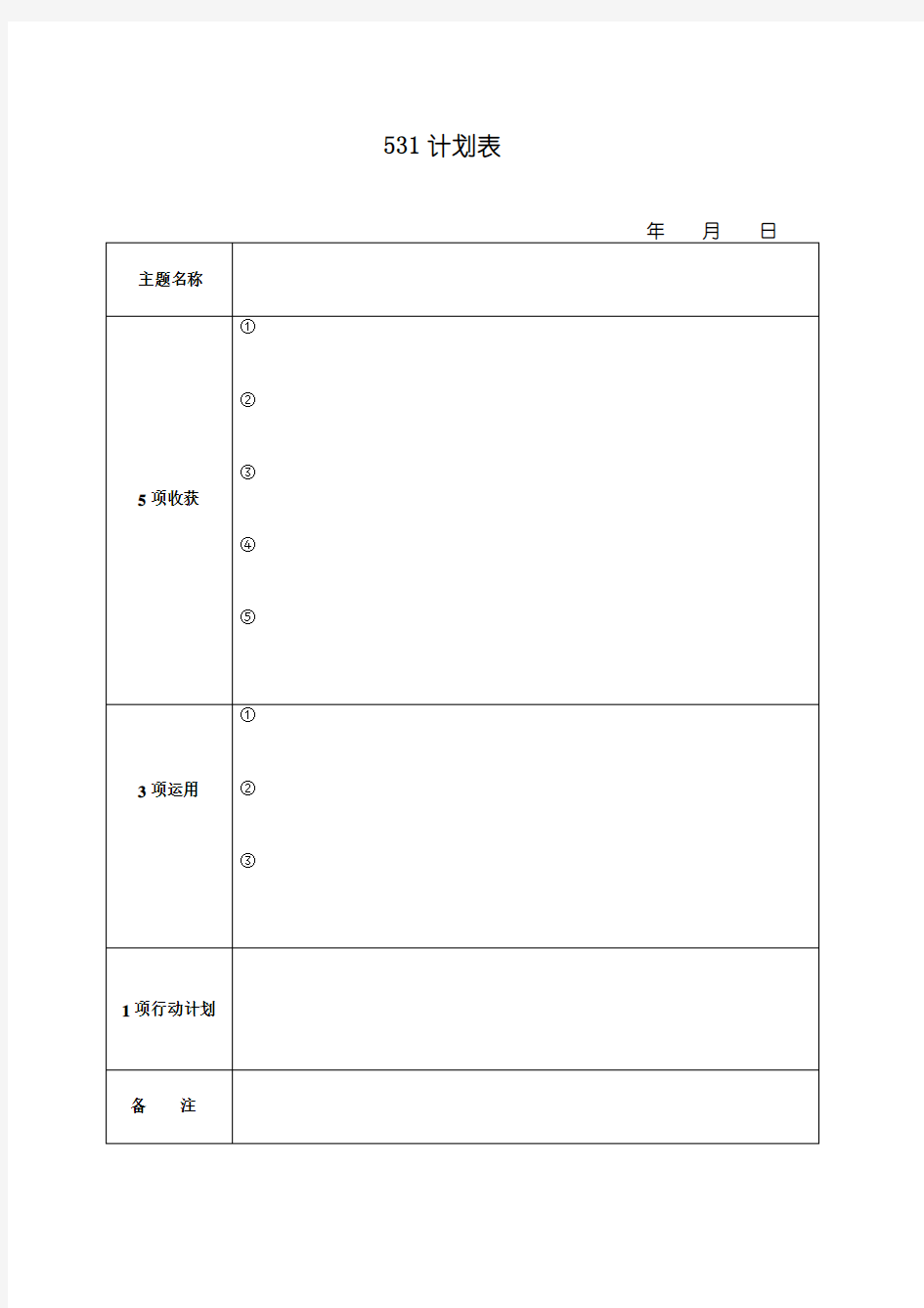 531行动计划表