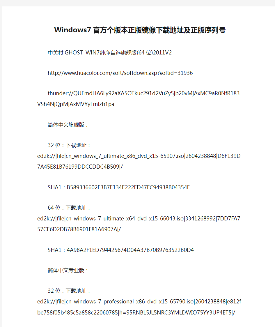 Windows7官方个版本正版镜像下载地址及正版序列号