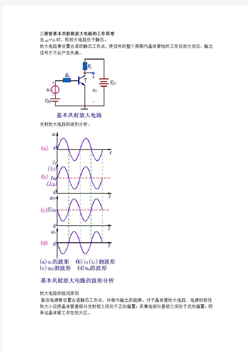 三极管基本共射极放大电路的工作原理
