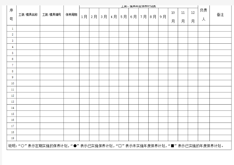 工装模具年度保养计划表