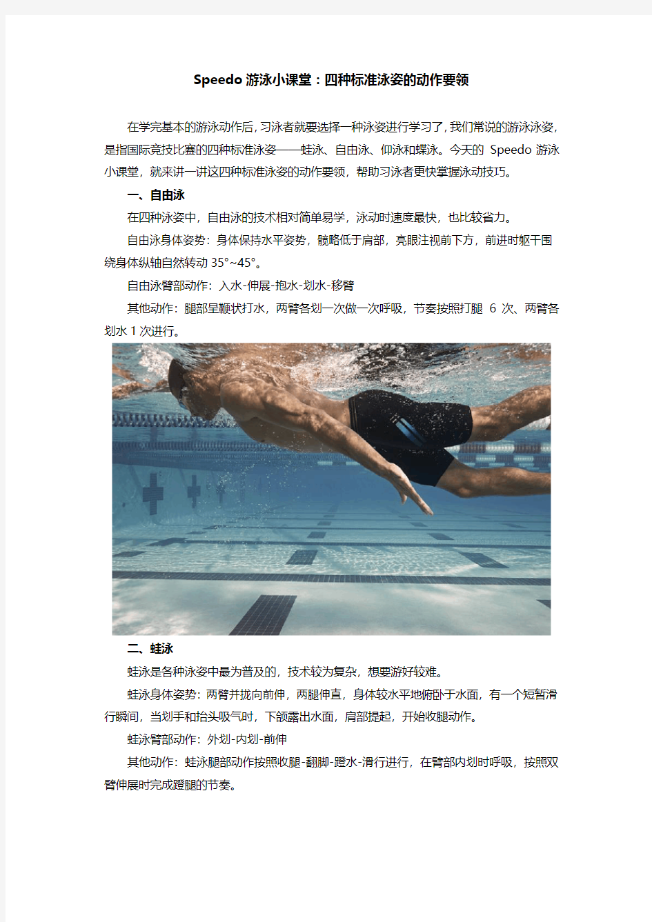 Speedo游泳小课堂：四种标准泳姿的动作要领