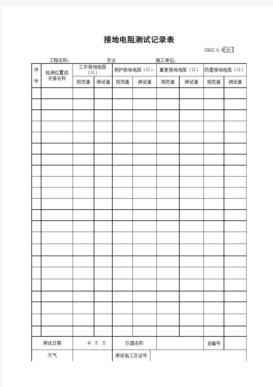 接地电阻测试记录表(最新版)