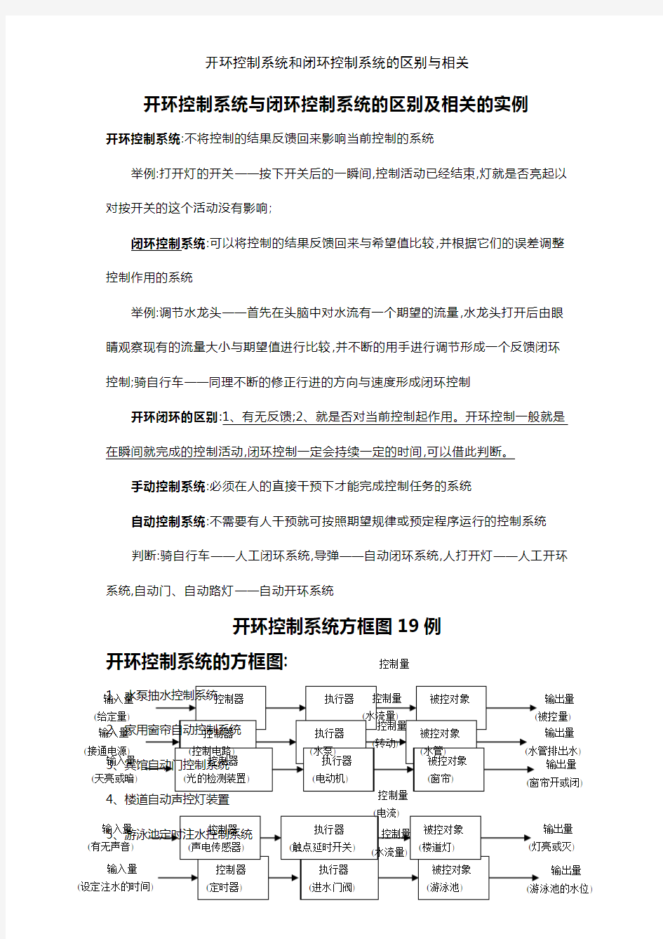 开环控制系统和闭环控制系统的区别与相关