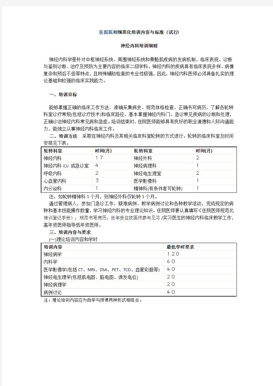 住院医师培训神经内科入科教育记录