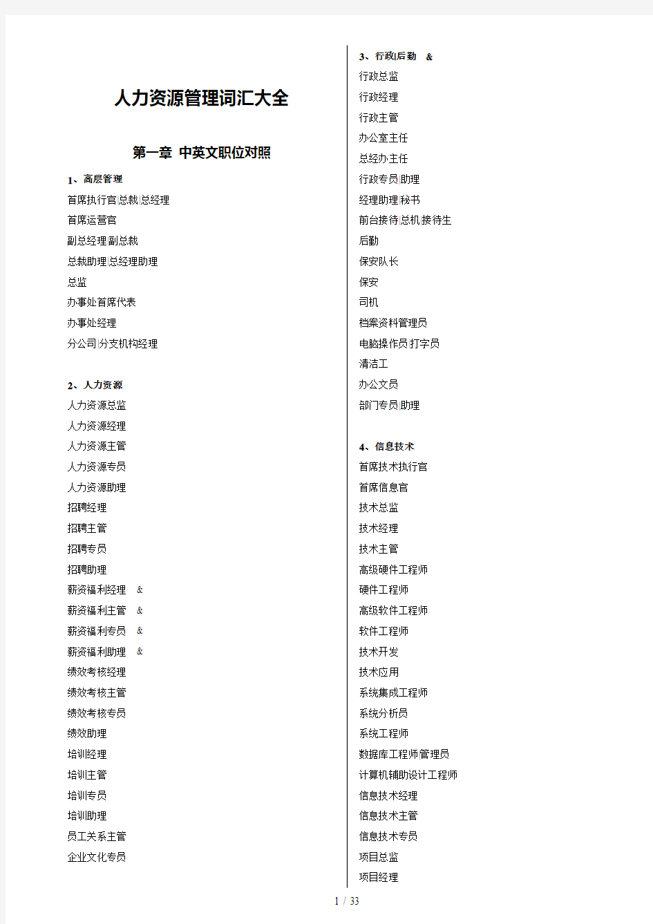 人力资源管理常用英语词汇大全