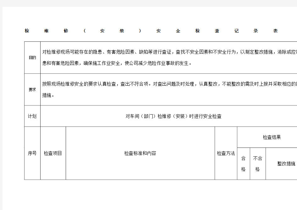 检维修现场安全检查表