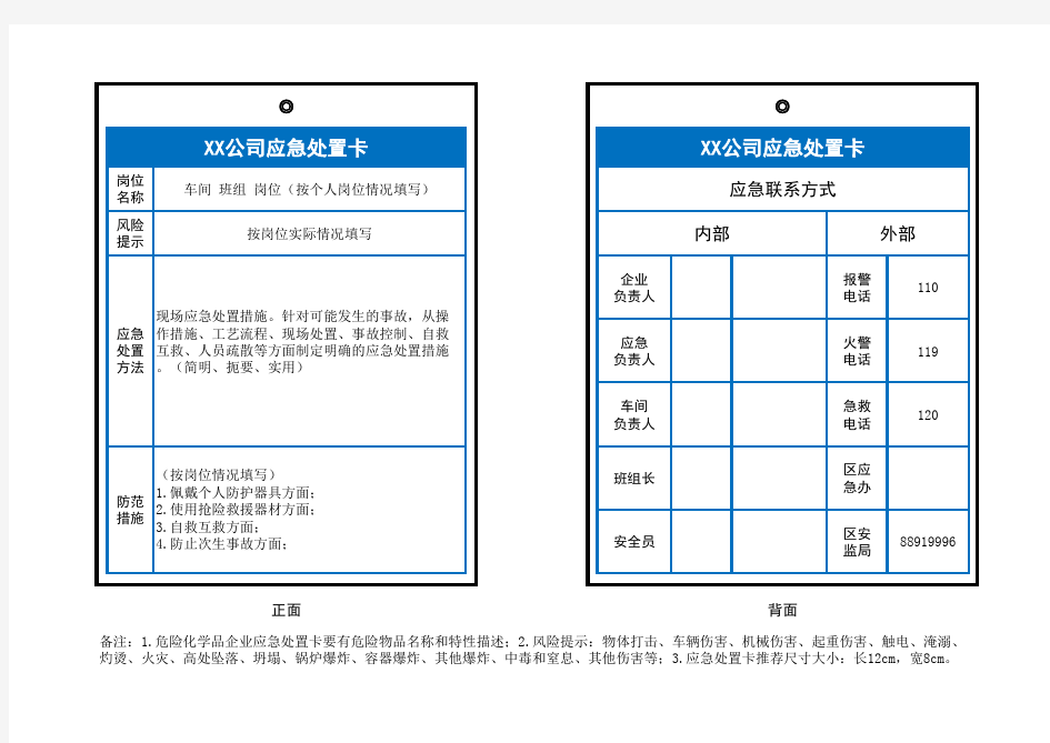 应急处置卡模板