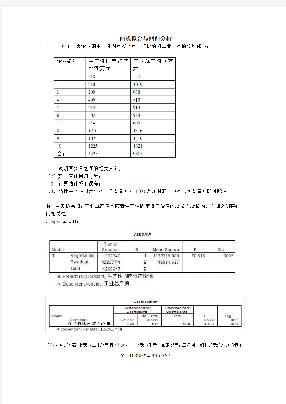 spss曲线拟合与回归分析