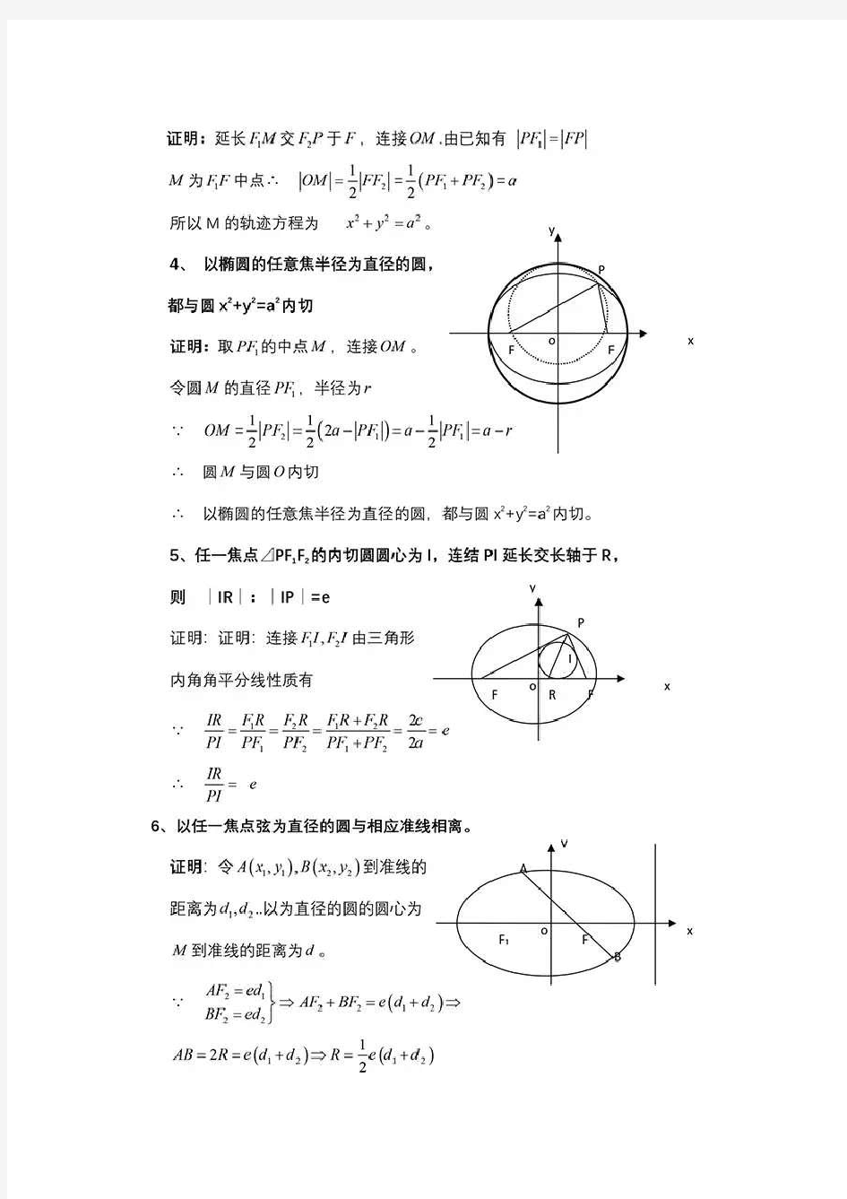 圆锥曲线常用几何性质整理