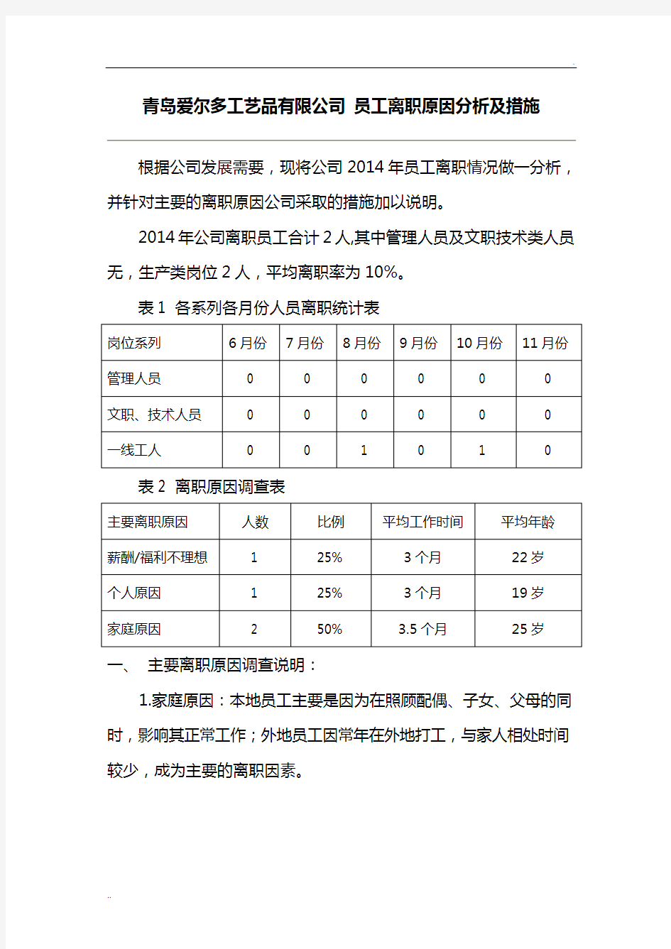 员工离职率调查分析及措施