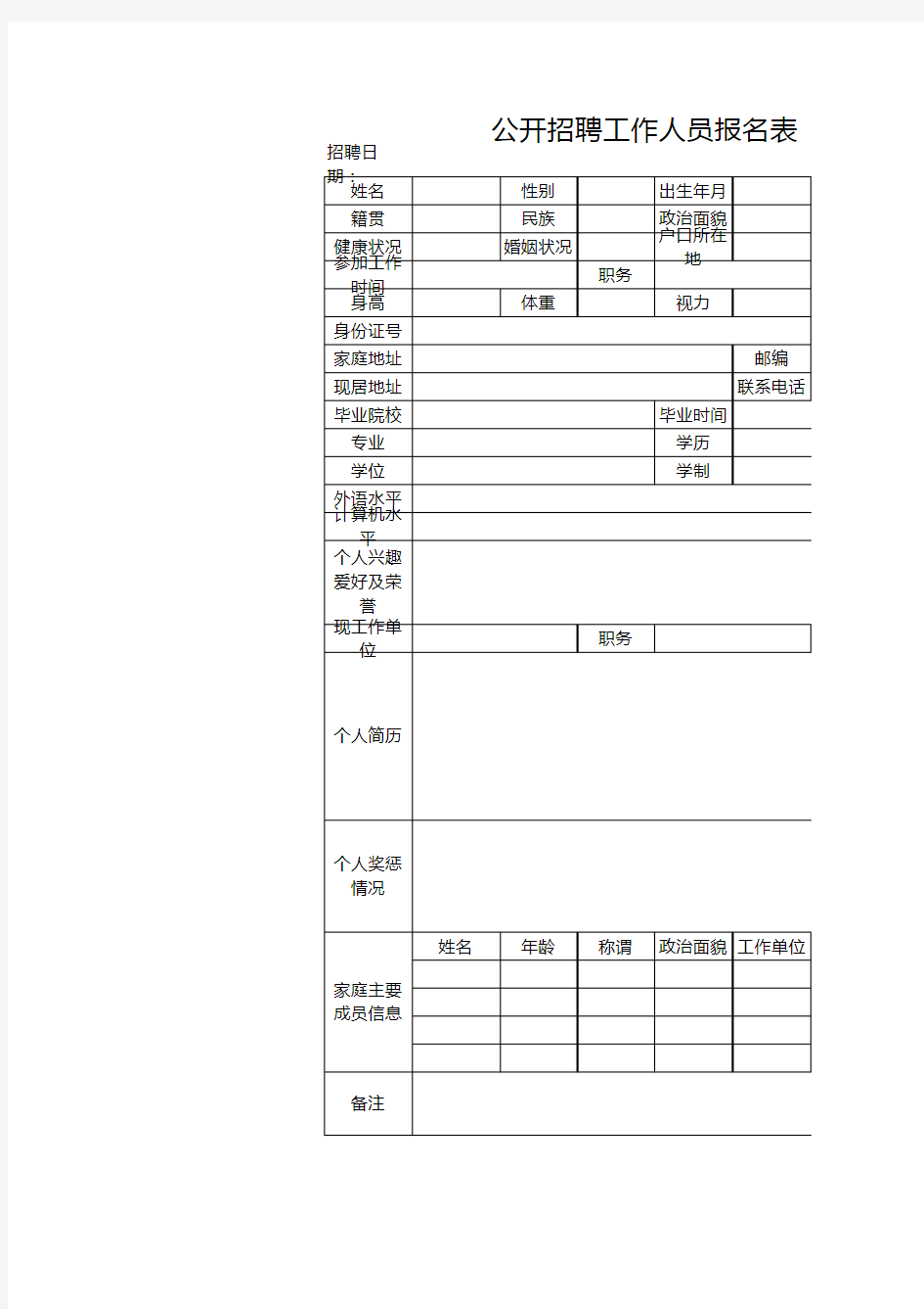 公开招聘工作人员报名表1