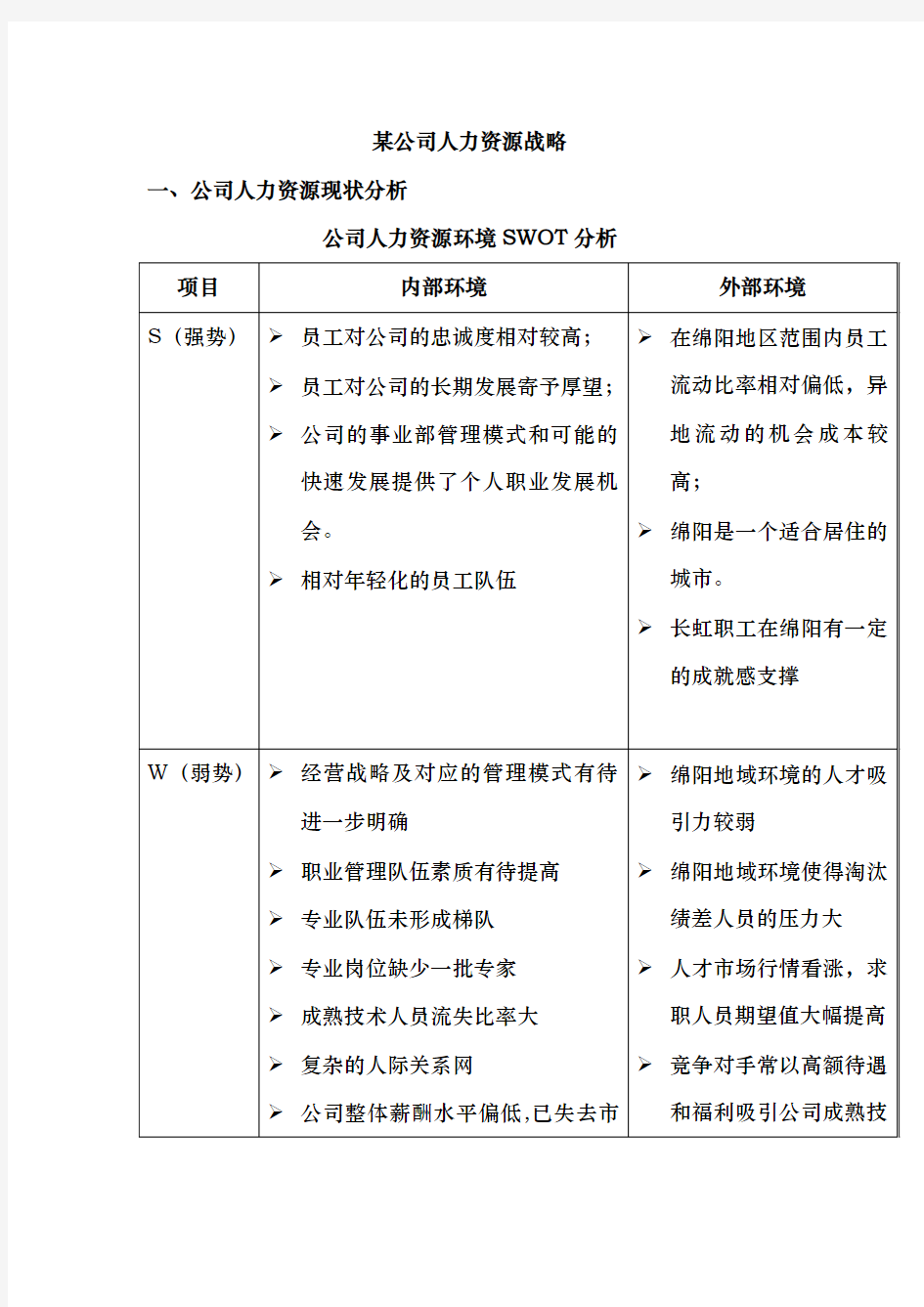 某公司人力资源战略分析报告