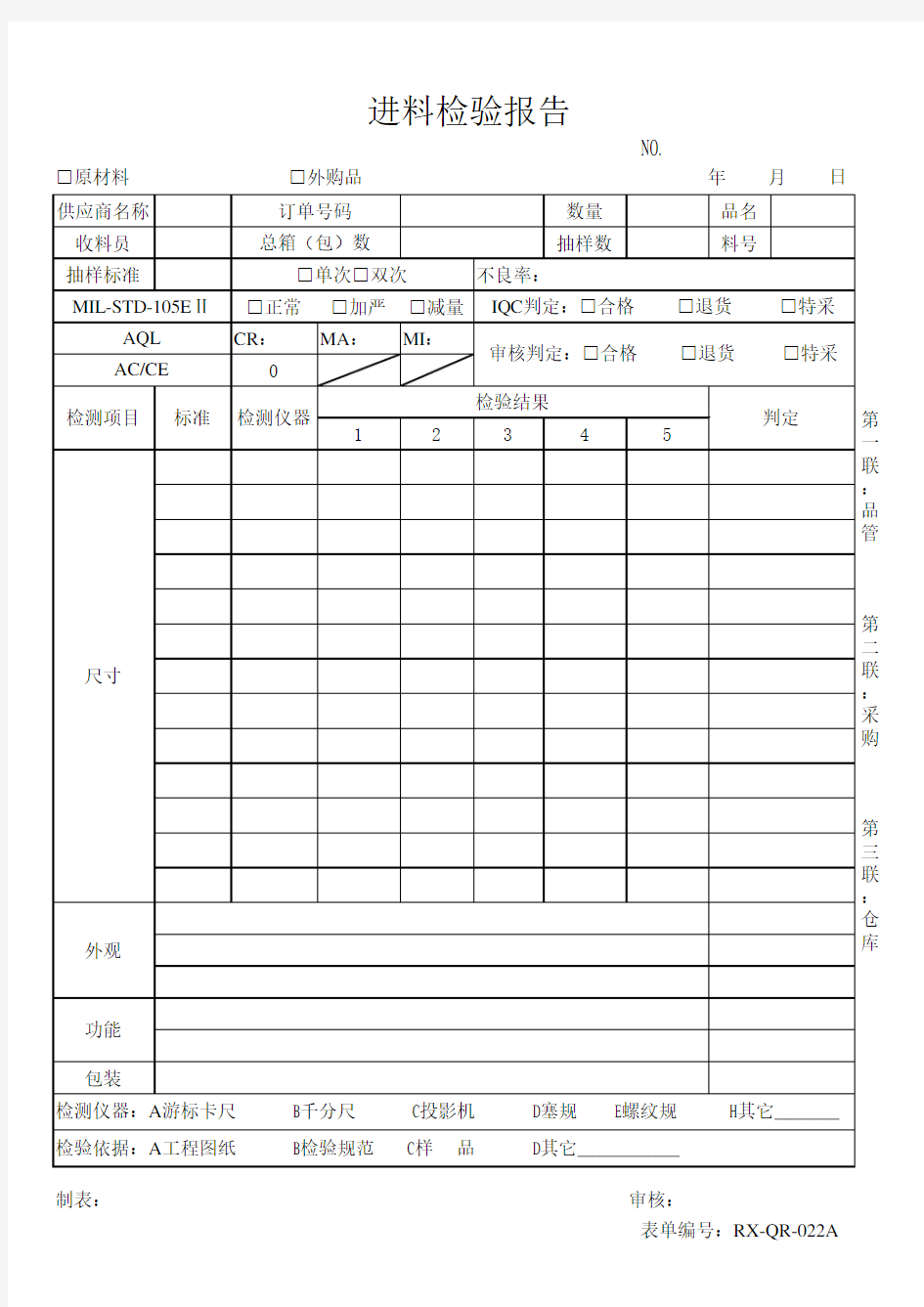 品管部进料检验报告样板