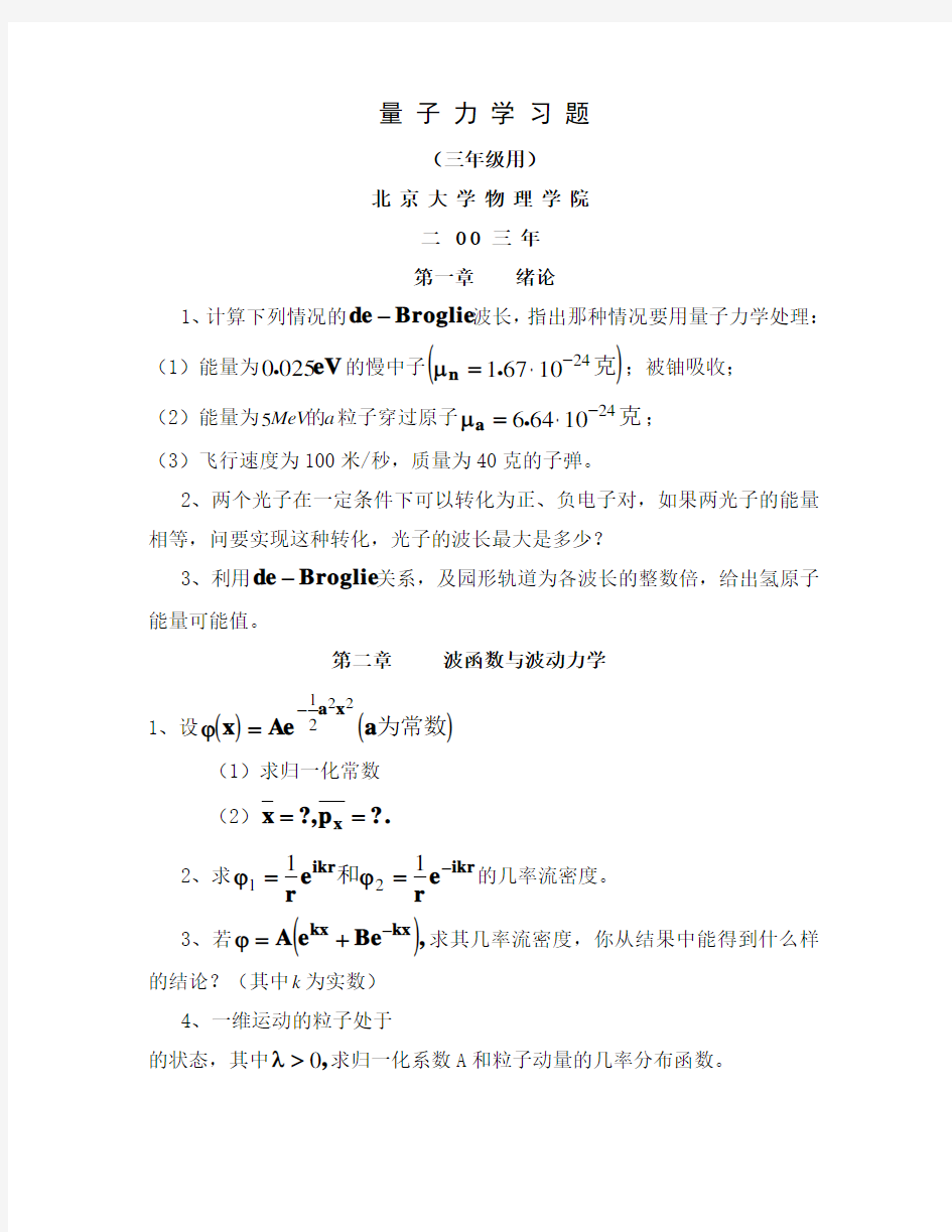 北京大学量子力学期末试题12页