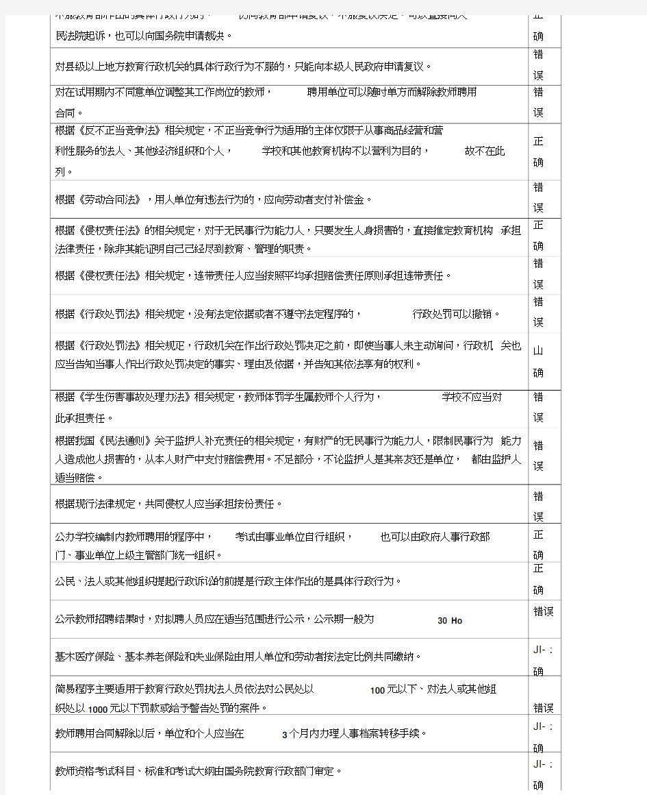 教师法律法规知识考试试题和答案判断题