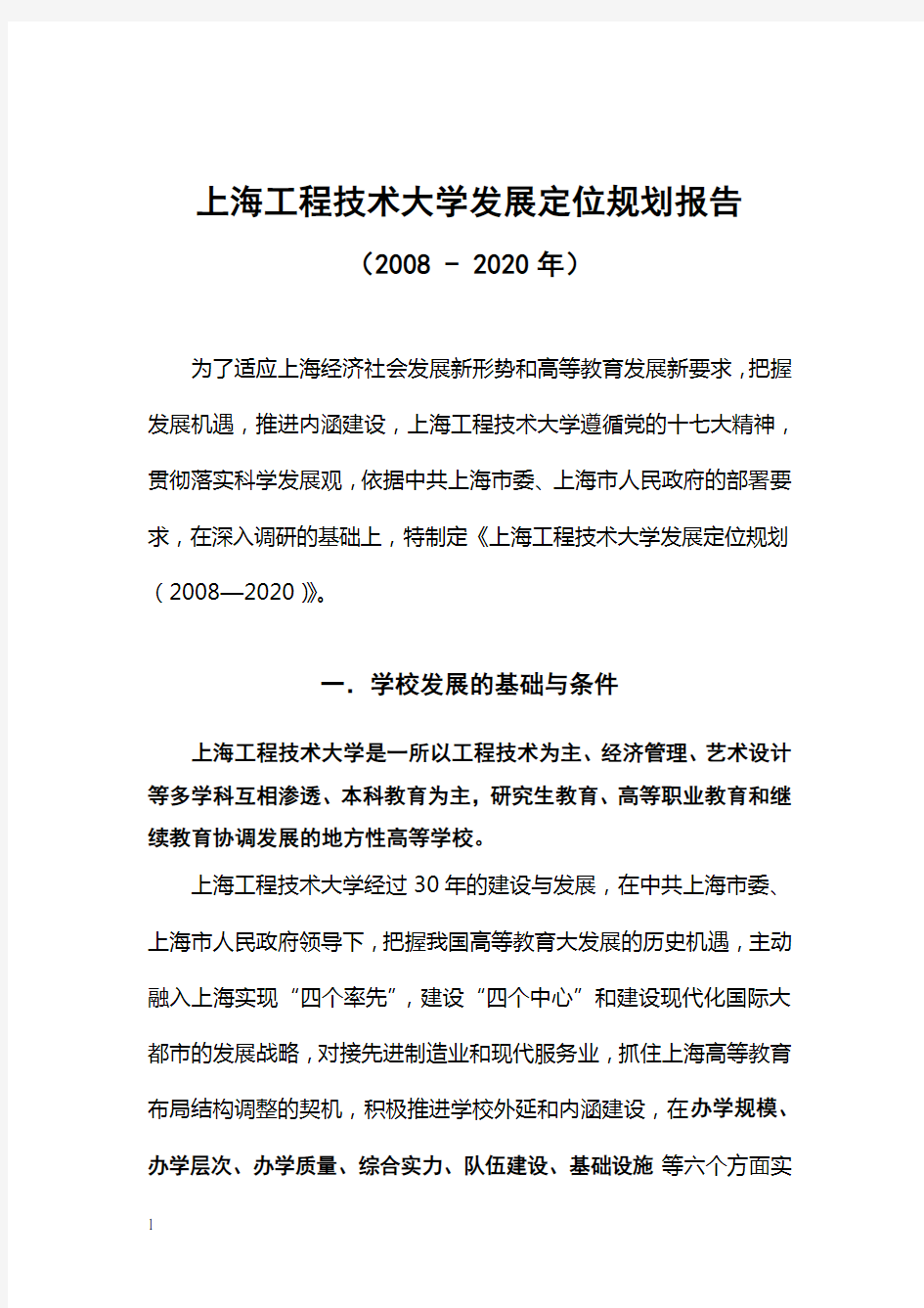 上海工程技术大学发展定位规划报告