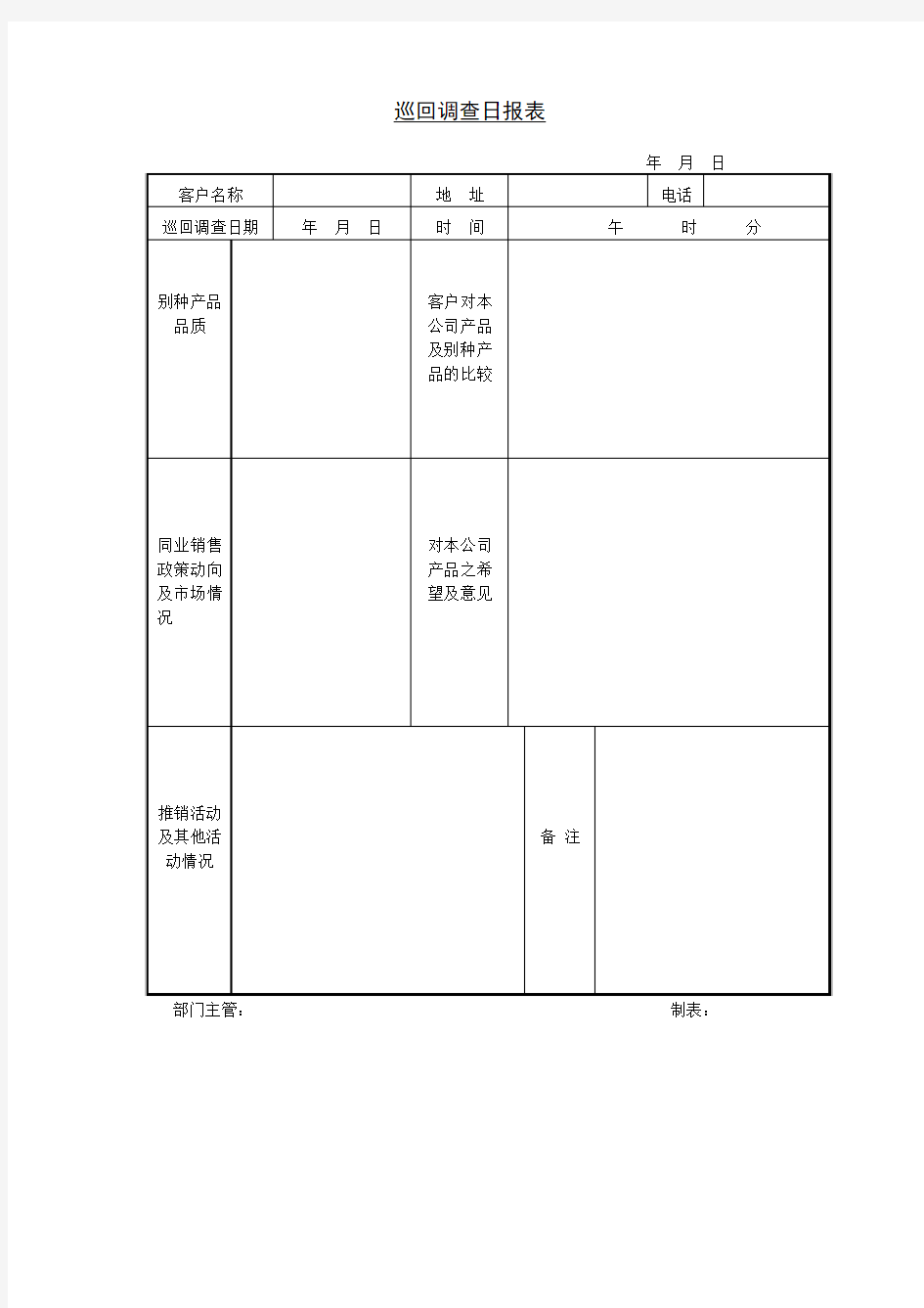 巡回调查日报表