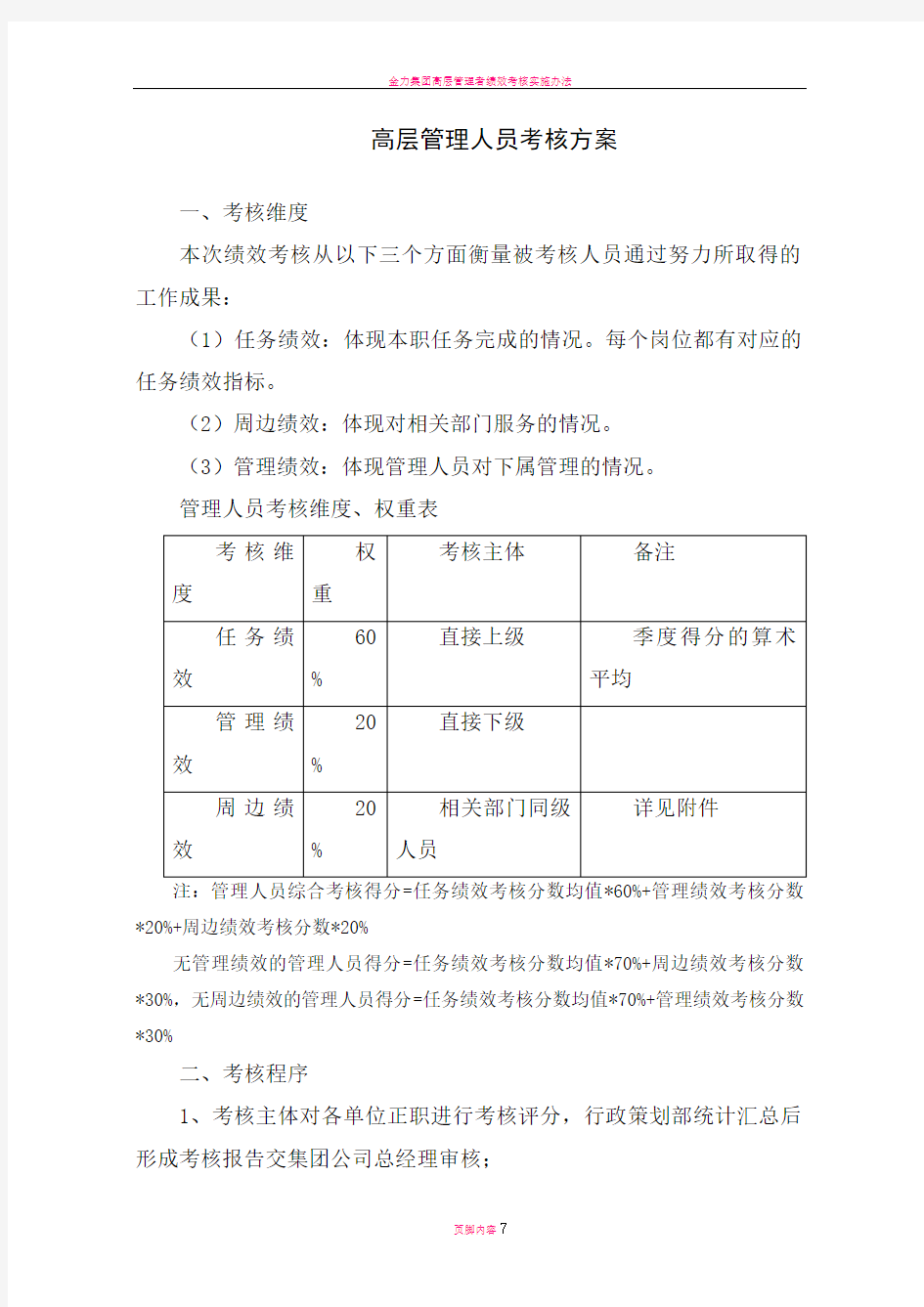 高层管理者绩效考核方案