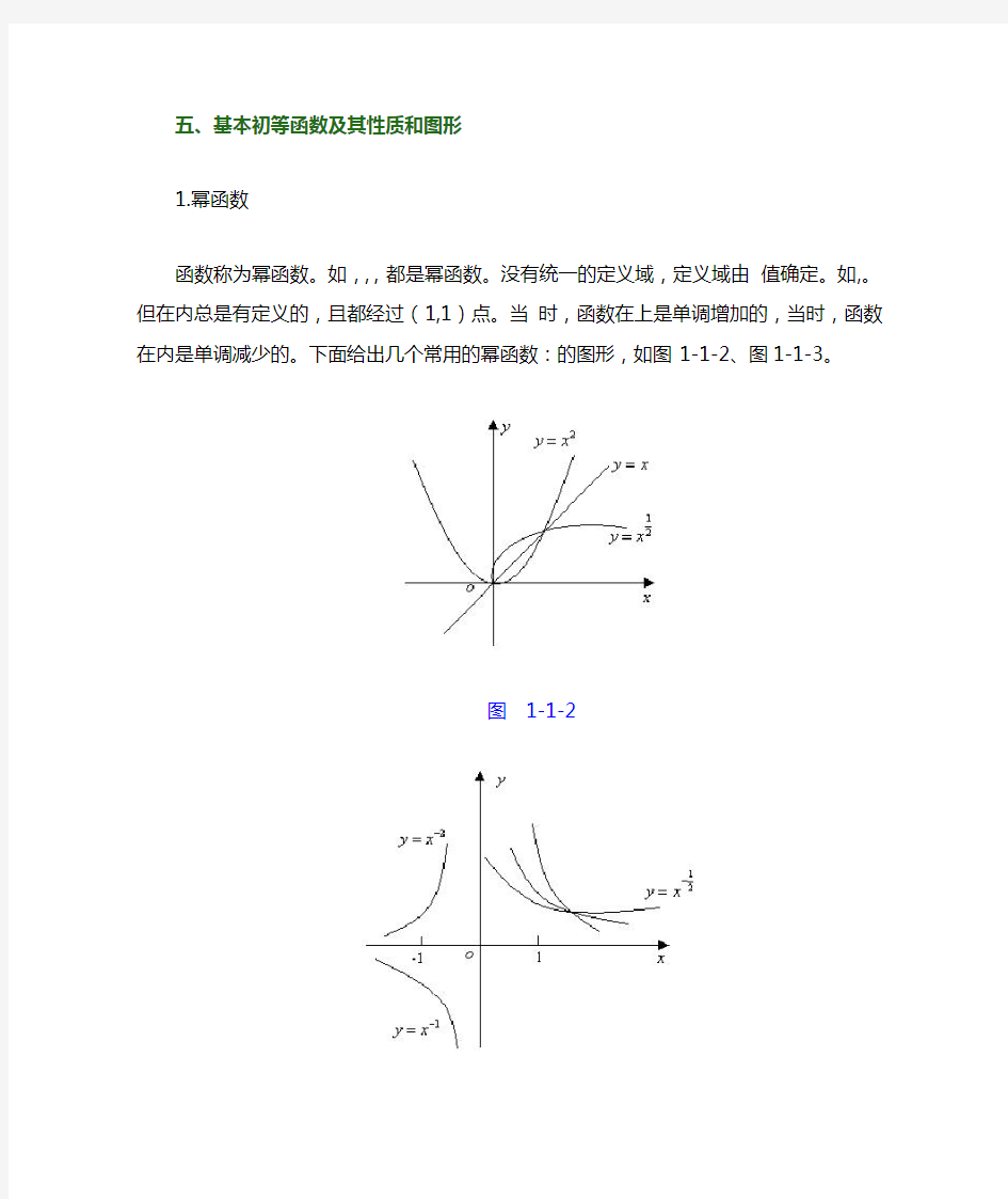 五大基本初等函数性质和图像