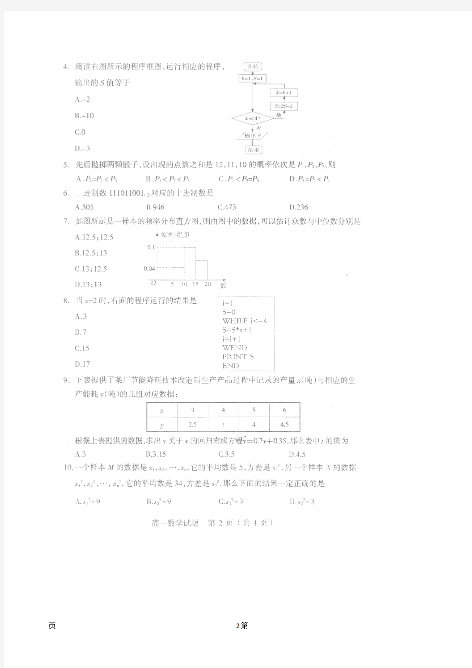 山西省阳泉市统考2014-2015学年高一上学期期末考试数学试题(扫描版)