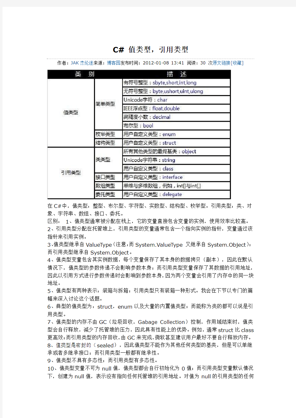 C# 值类型,引用类型