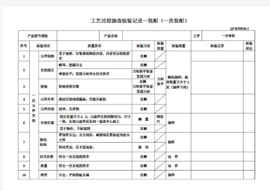 工艺工程检验记录-装配