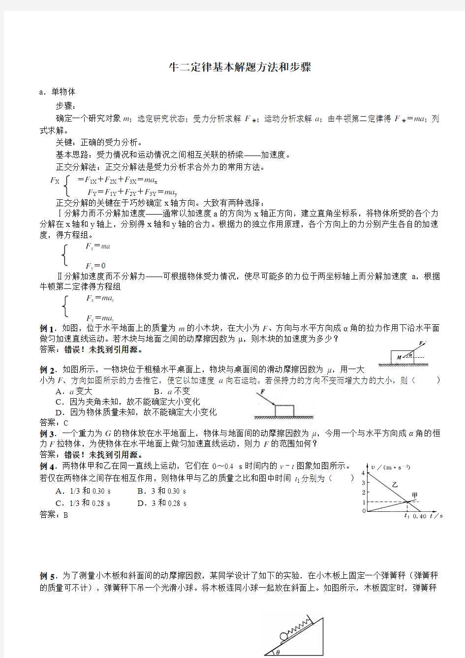 高一物理专题牛顿第二定律的解题方法与技巧