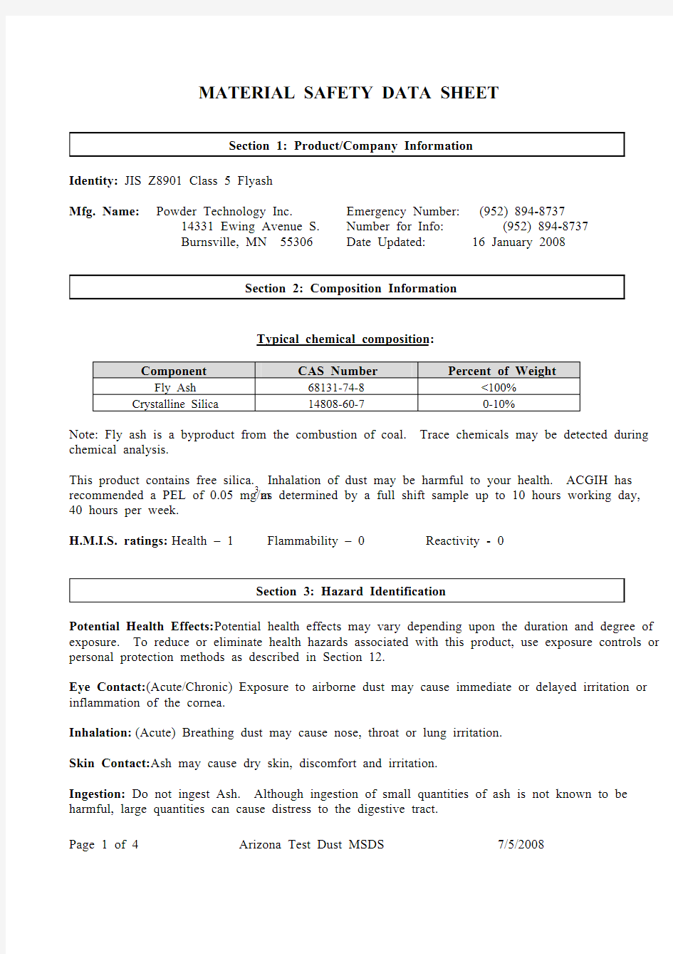 JIS Z8901 Class 5 – Fly Ash