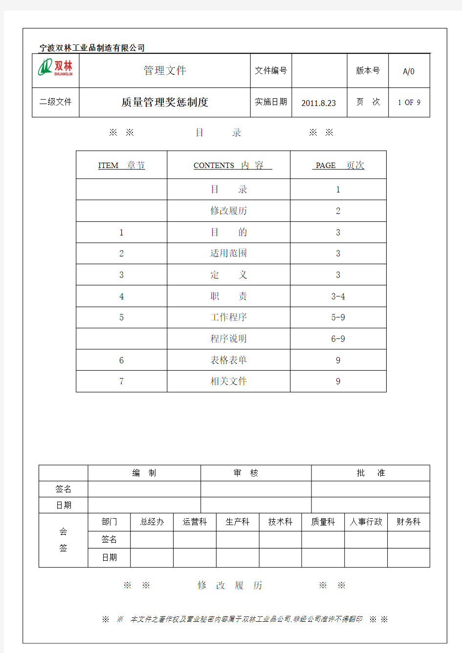 质量管理奖惩制度