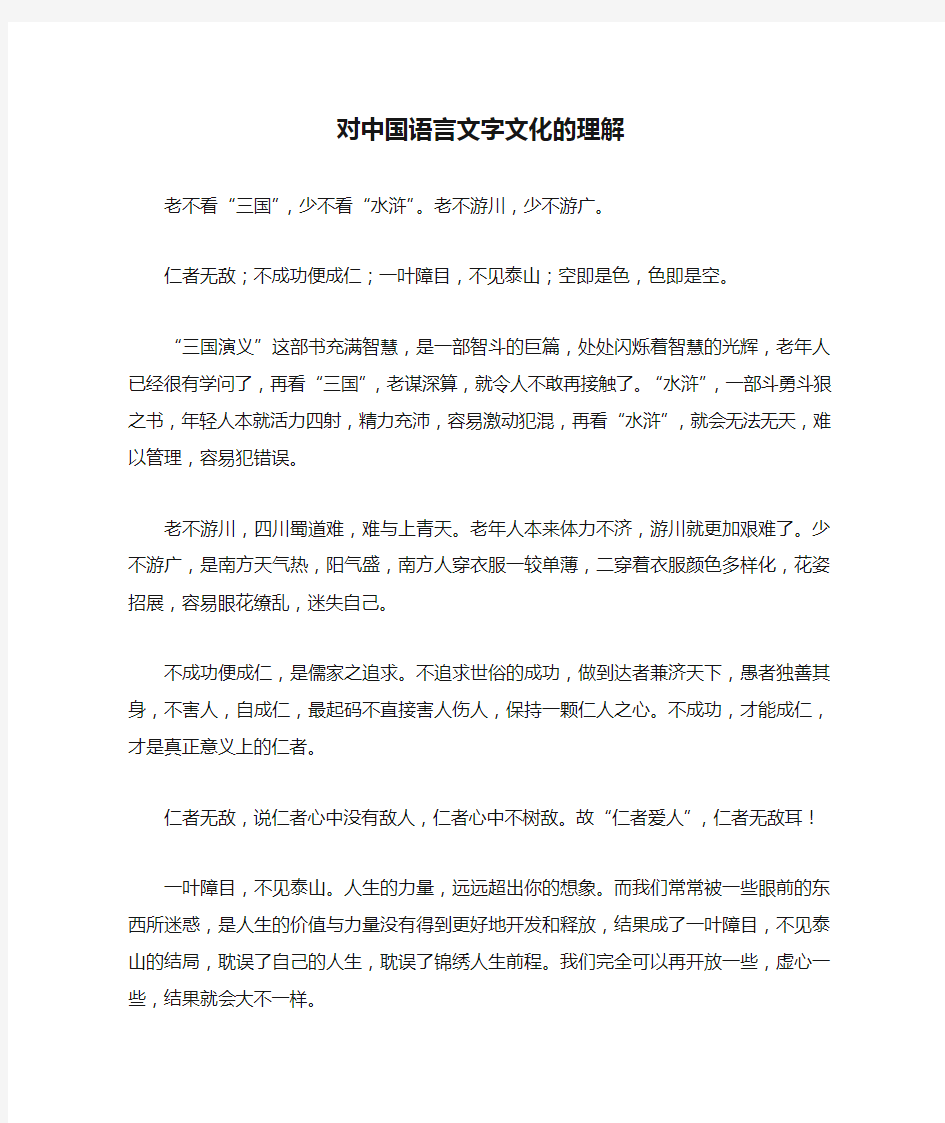 对中国语言文字文化的理解