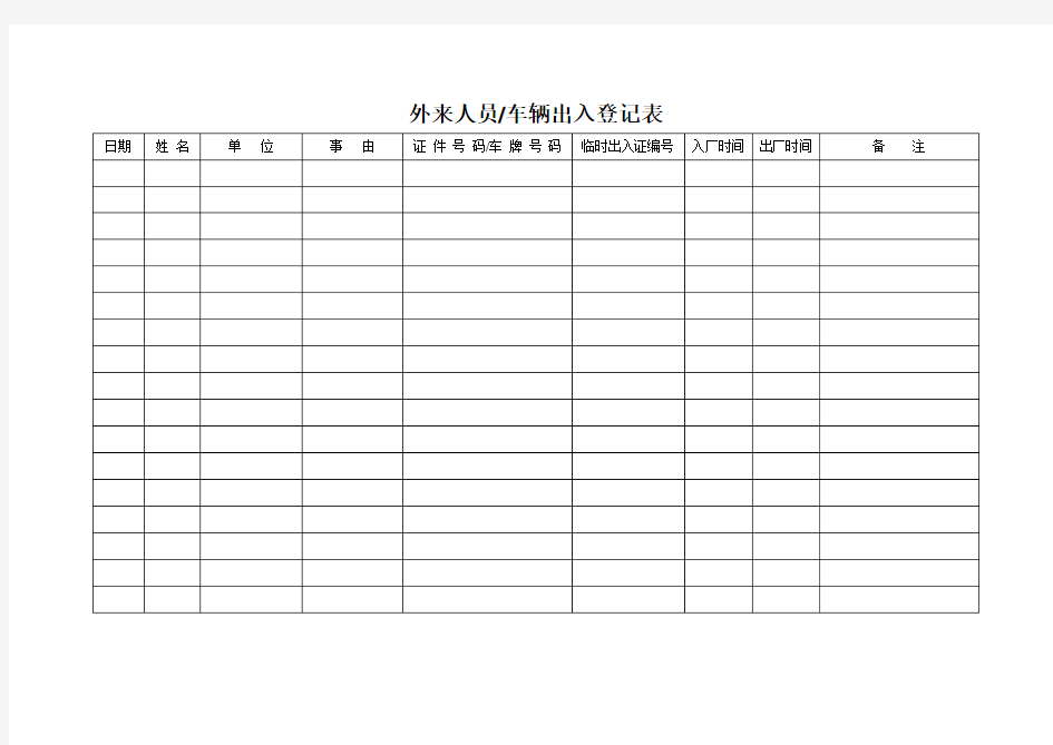 外来人员车辆出入登记表