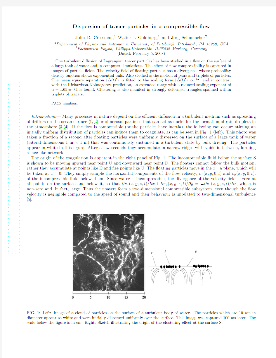 Dispersion of tracer particles in a compressible flow