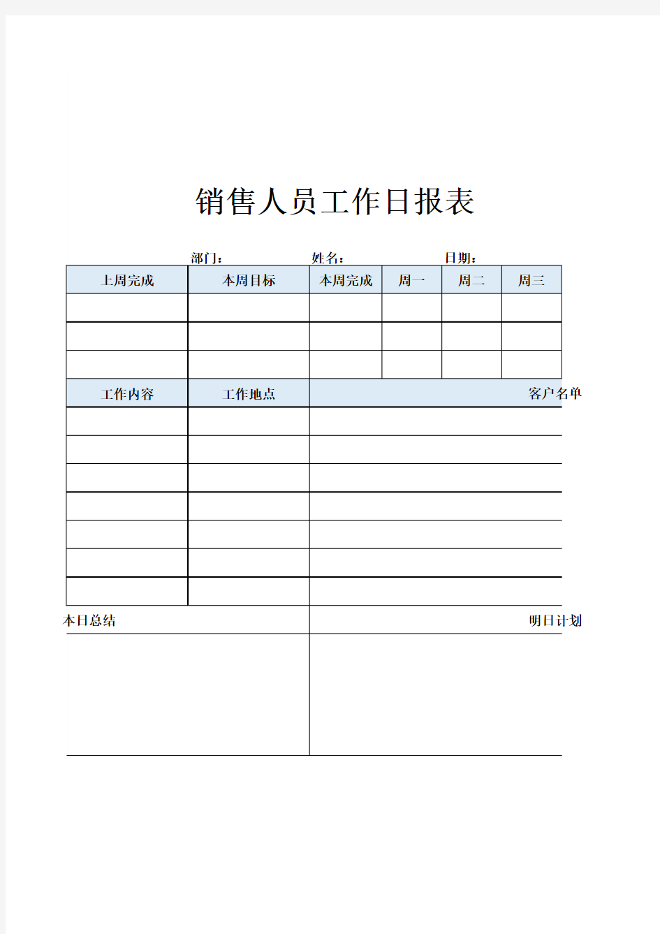 销售人员工作日报表