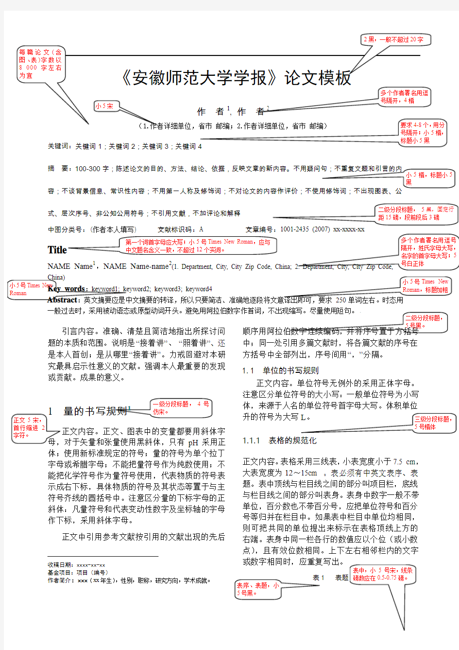 安徽师范大学学报论文模板