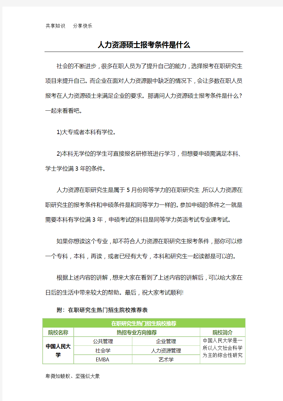 人力资源硕士报考条件是什么