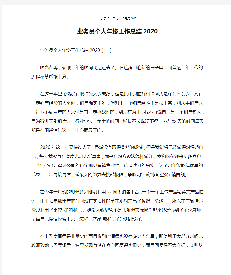 业务员个人年终工作总结2020