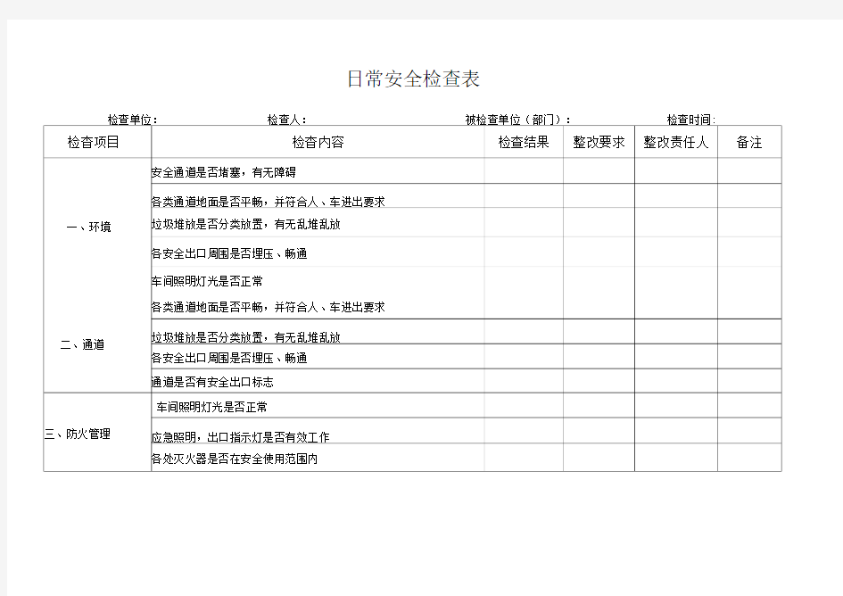 公司日常安全检查表