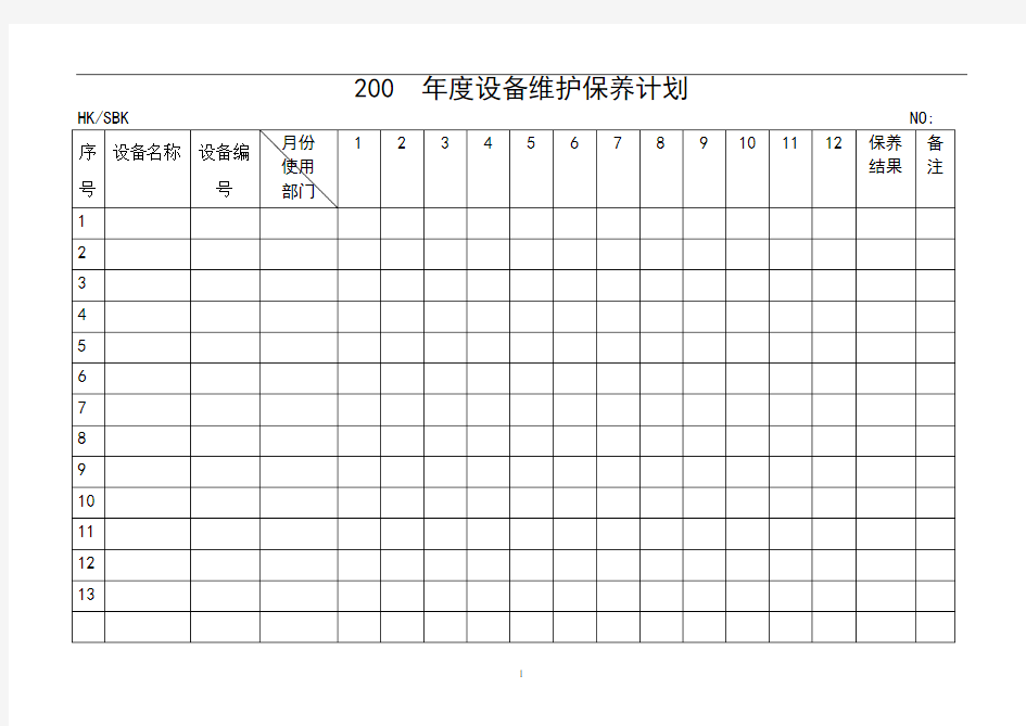 年度设备维护保养计划表格