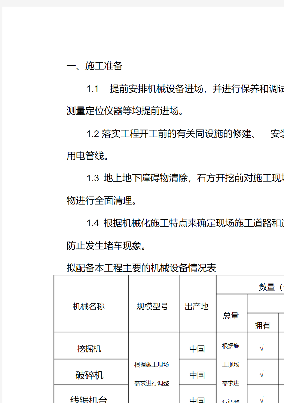 石方机械凿石开挖专项施工方案