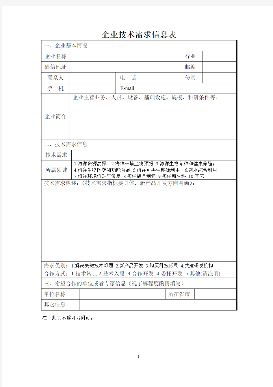 企业技术需求信息表