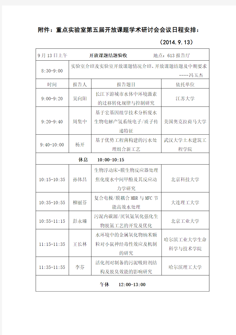 重点试验室开放课题学术研讨会会议日程安排-城水资源与水