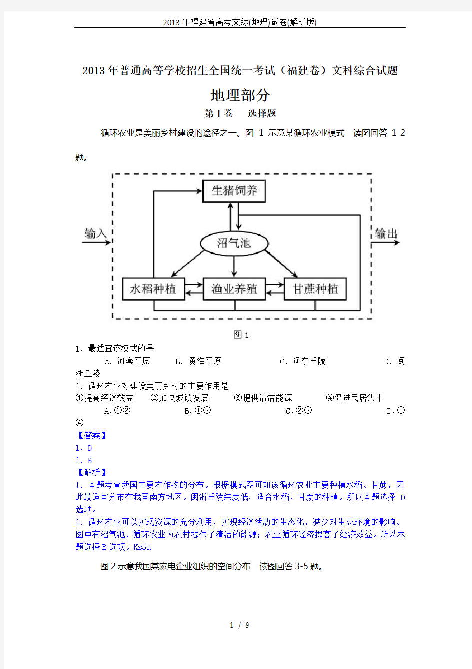 2013年福建省高考文综(地理)试卷(解析版)