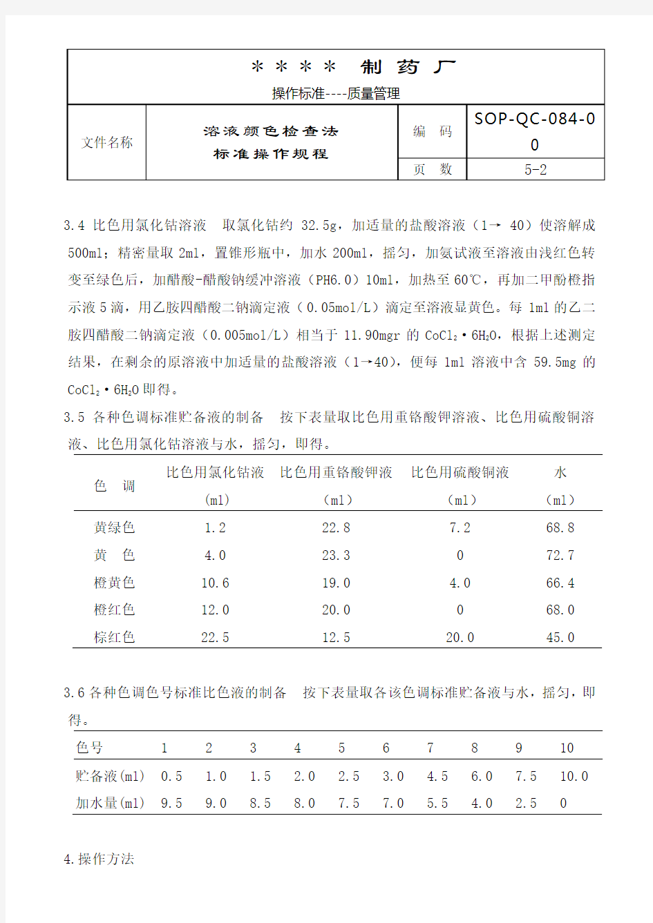 GMP认证全套文件资料101-溶液颜色检查法标准操作规程