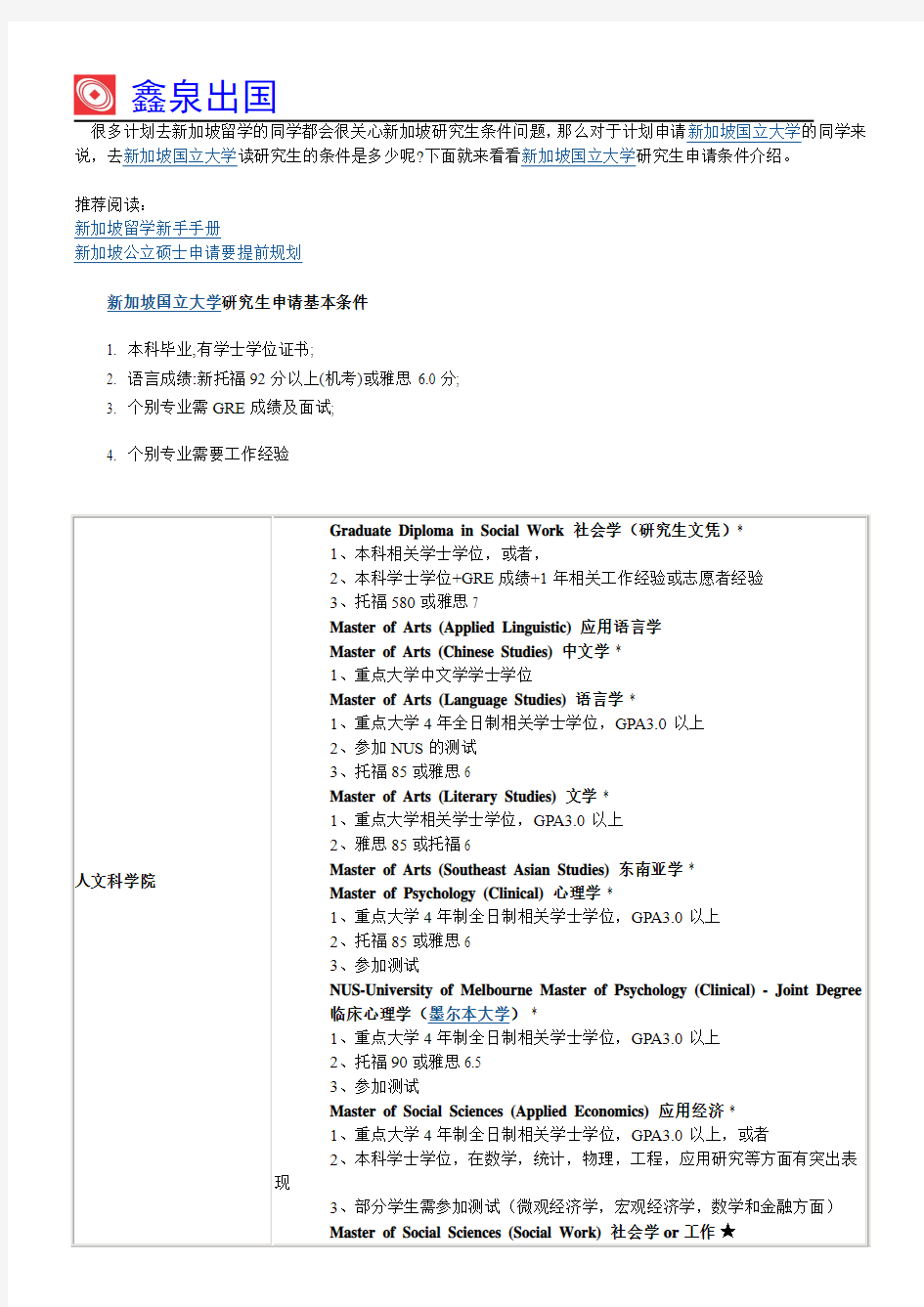 新加坡国立大学研究生申请