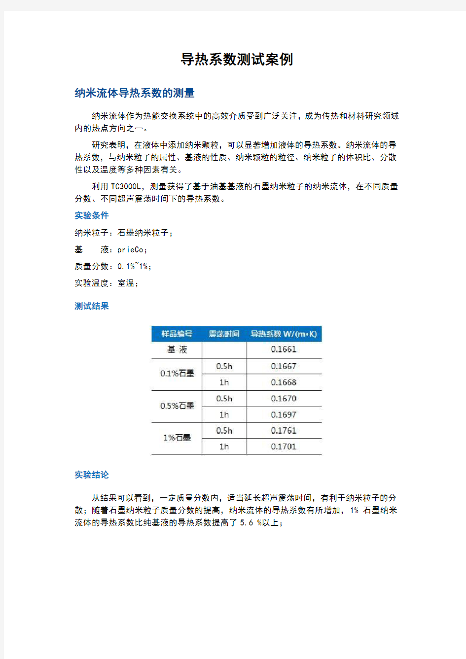 纳米流体导热系数测量