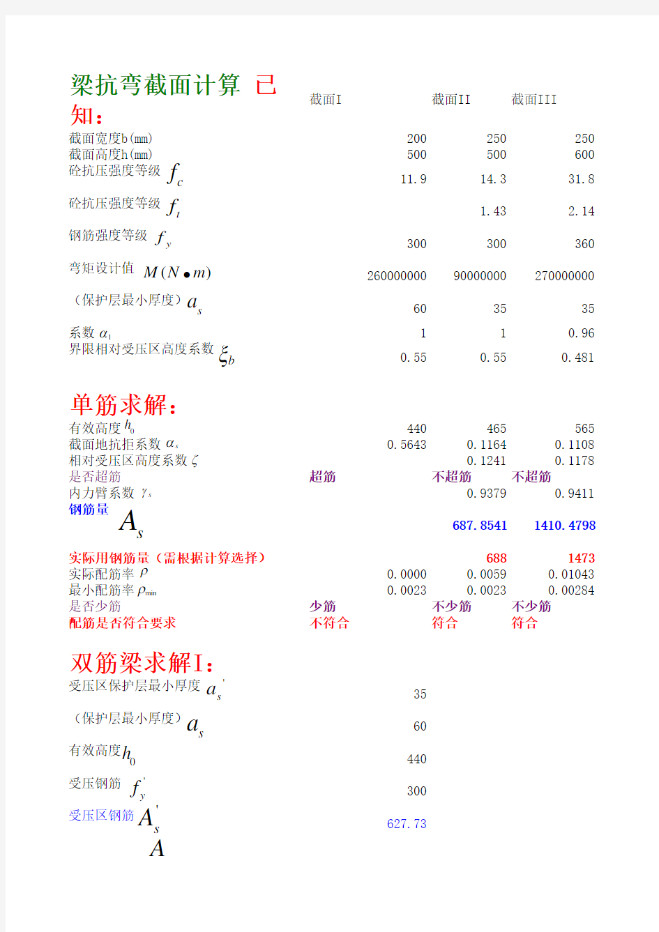 混凝土矩形梁抗弯计算