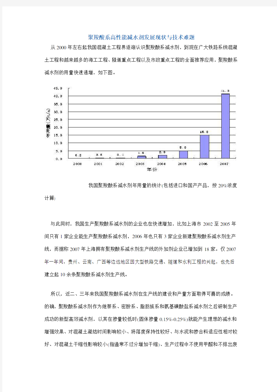 聚羧酸系高性能减水剂发展现状与技术难题