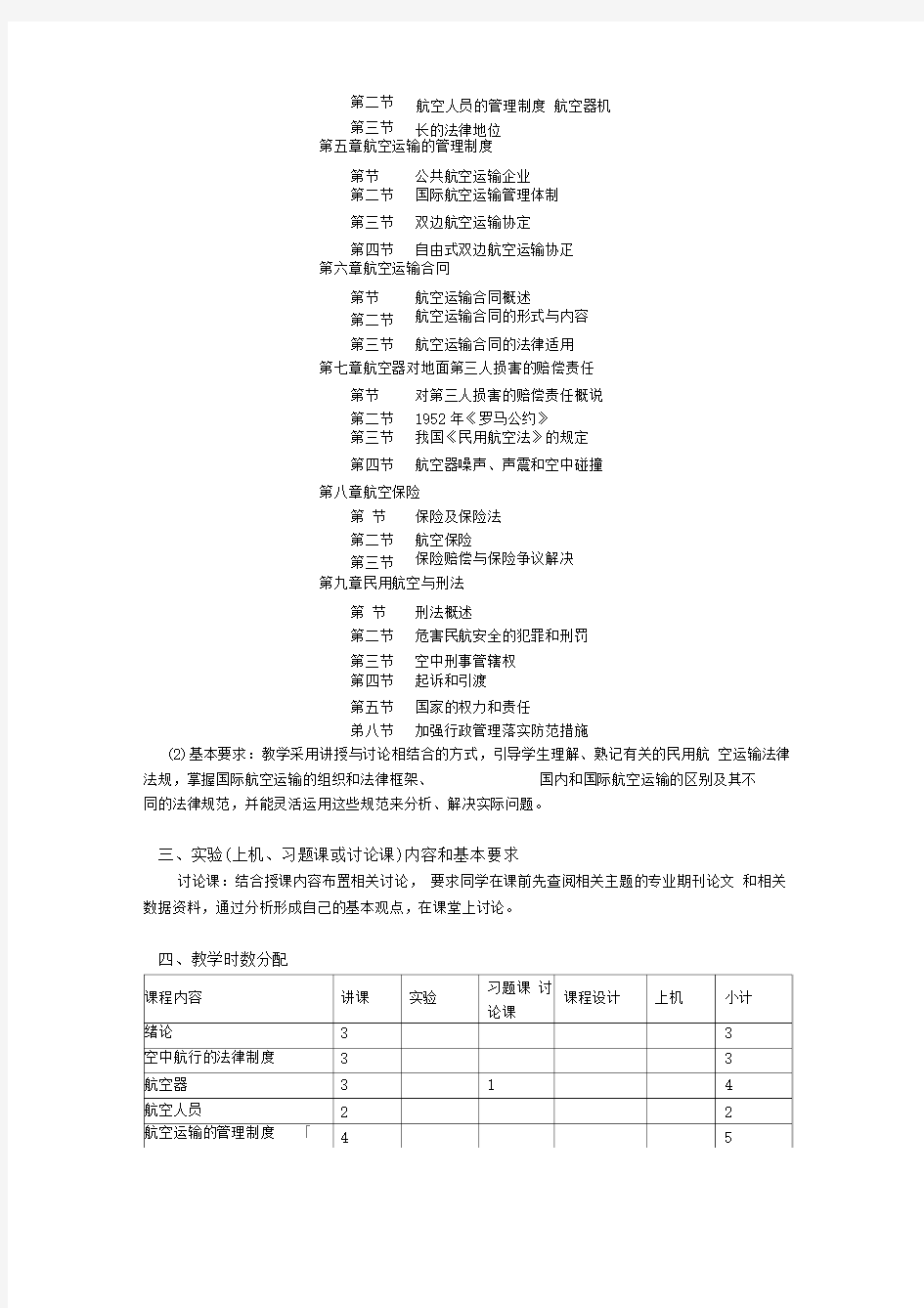 民用航空法课程教学大纲