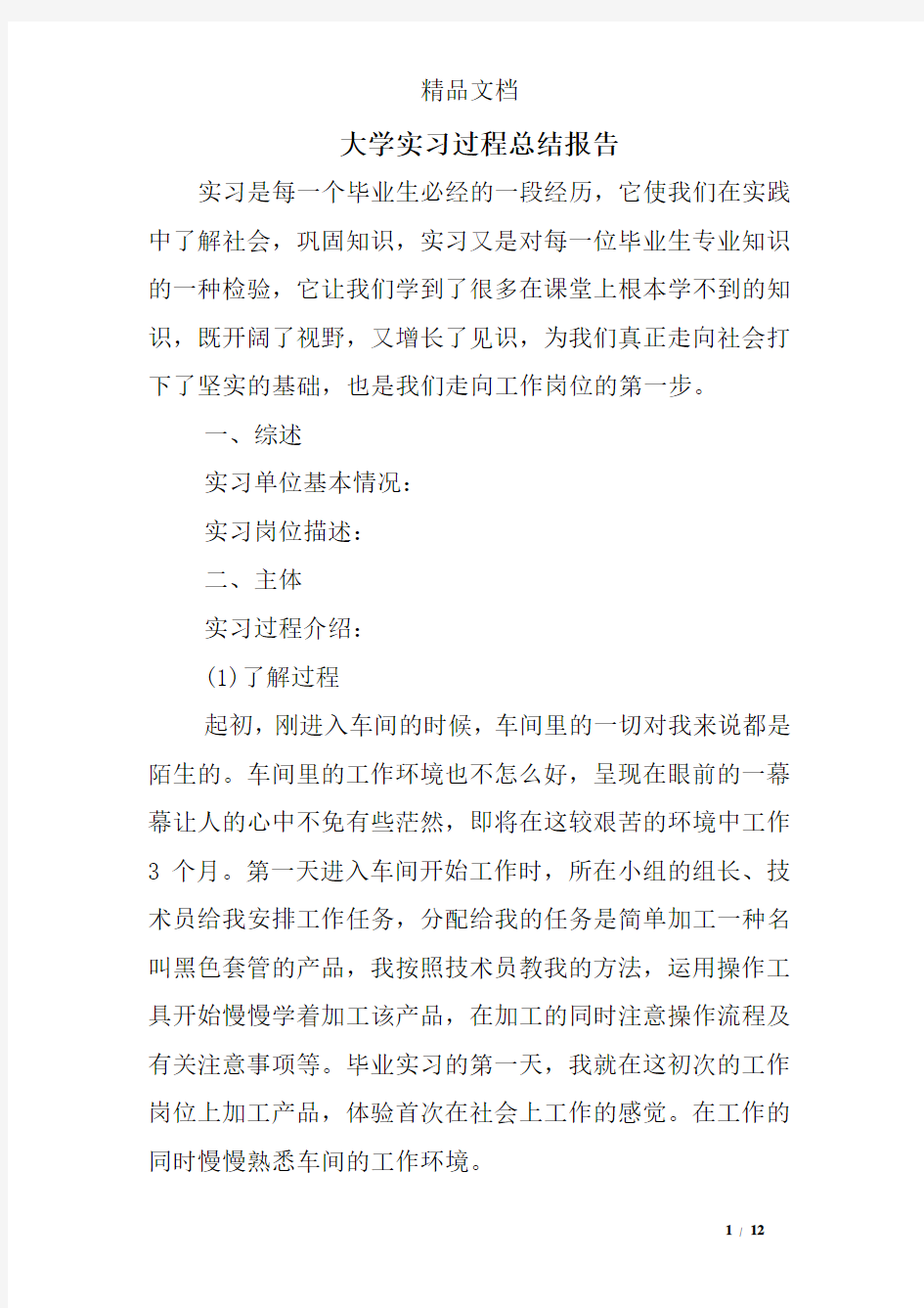 大学实习过程总结报告