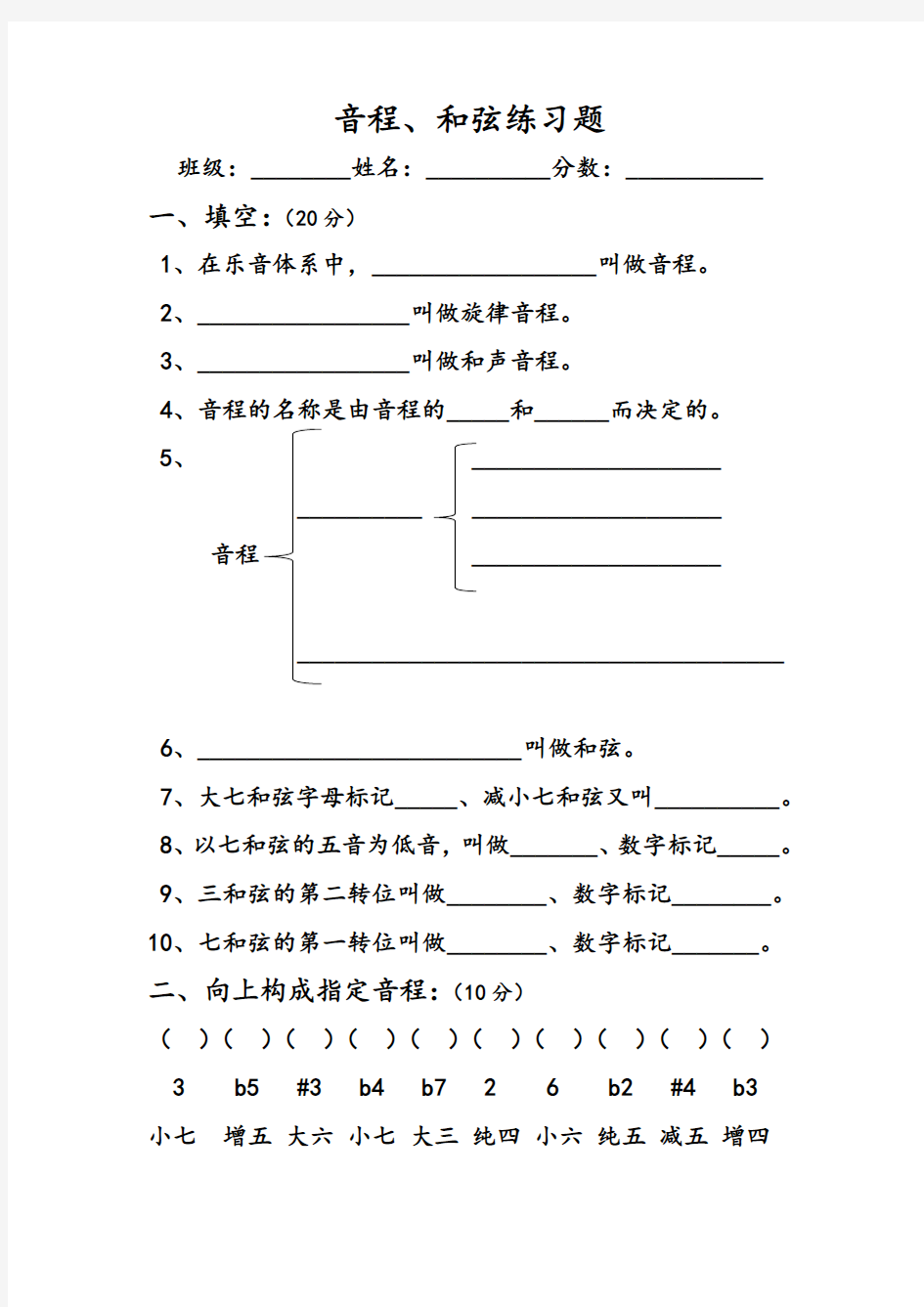 音程、和弦练习题